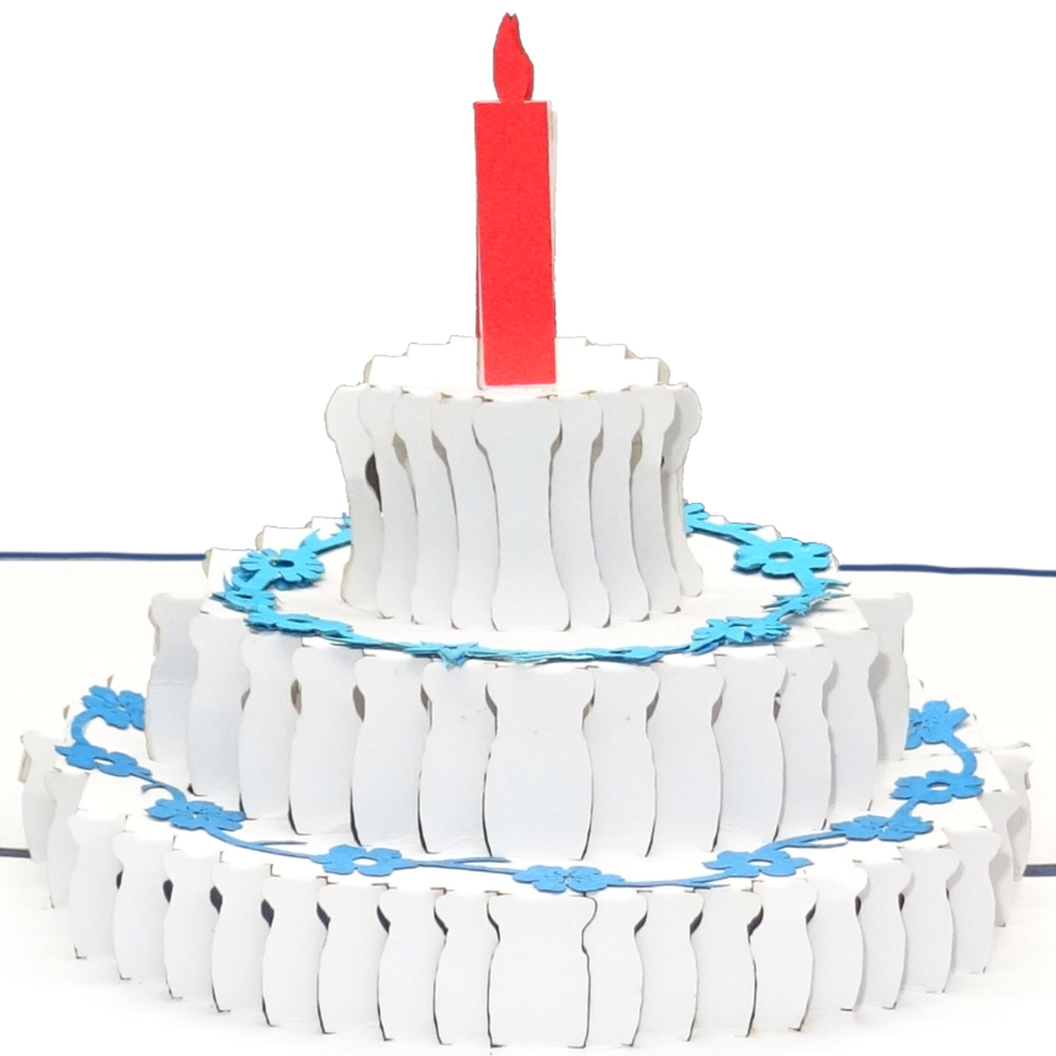 Biglietto D'Auguri 3D Pop-Up LIN – Torta Di Compleanno – Blu 11,5x17 Cm – Fatto A Mano Con Carta Fedrigoni