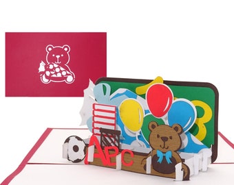Pop Up Card "School Start" - 3D congratulations card for the first day of school - as a greeting card, gift voucher & small gift in a school bag