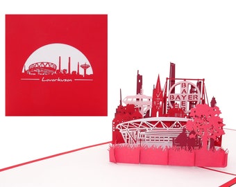 3D map “Leverkusen – Panorama”, pop-up greeting card as a souvenir, travel voucher, gift voucher, card with envelope, invitation