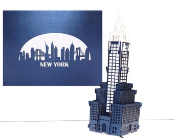 Pop-Up Karte "New York - Skyline & Crysler Building" - NY Souvenir, Geburtstagskarte, Reisegutschein USA, Amerika Reise Gutschein, Einladung