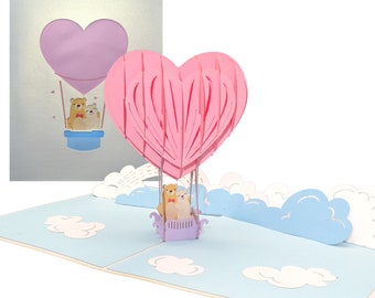 3D wedding card “Love makes you fly!” - Pop up congratulations card for the wedding & honeymoon as a balloon ride voucher, birthday card