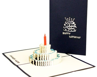 Pop-Up Card "Birthday Cake - Happy Birthday" English - 3D Birthday Card as Voucher & Greeting Card with Birthday Cake