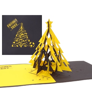 Pop Up Karte "Tannenbaum Schwarz & Gelb" - 3D Weihnachtskarte als Fussball Fanartikel Weihnachten Dortmund, Aaachen u.a.