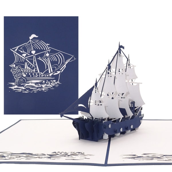 Pop-Up Karte "4-Master - Segelschiff"  3D Geburtstagskarte mit Modellschiff als Reisegutschein, Gutschein, Einladung und Geldgeschenk