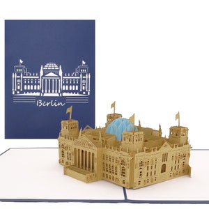 Biglietto pop up "Berlino - Reichstag" - biglietto d'auguri 3D Berlino come souvenir, buono di viaggio, invito per una gita in città - biglietto di compleanno con busta