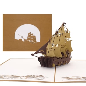 Biglietto pop-up "Veliero - Quattro Maestri" Grande biglietto di compleanno 3D con busta - Buono viaggio Nave Barca Biglietto d'auguri Barca a vela