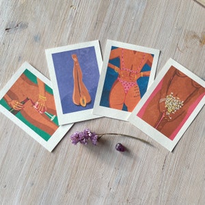 Set van 4 mini-kunstprints 10 x 15 cm "My Body my Rules" Illustratie door Raissa Oltmanns