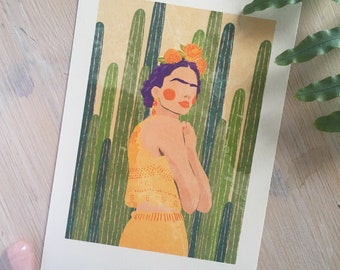 Art Print “Frida & Cacti” Illustration by Raissa Oltmanns