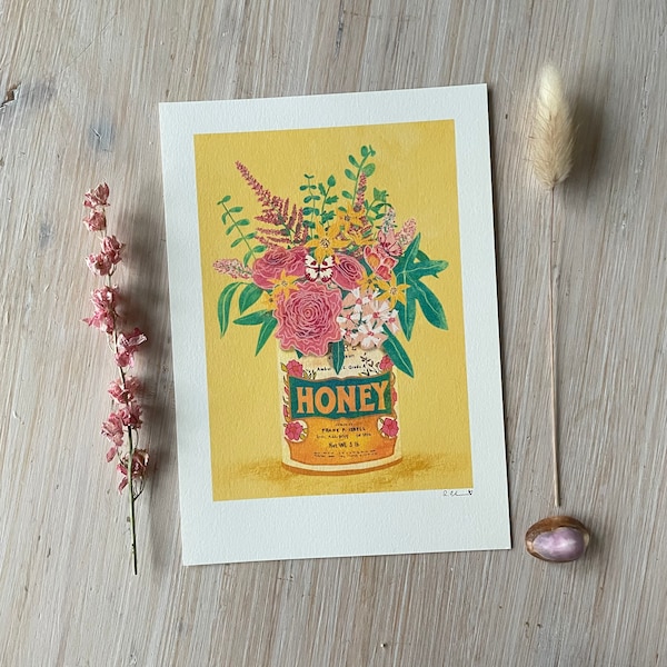 Art Print “Flowers in a vintage honey can” Illustration by Raissa Oltmanns