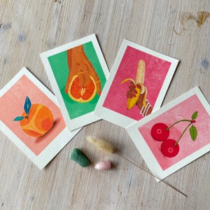 Set of 4 Mini Art Prints 10x15 cm “Fruit Porn” Illustration by Raissa Oltmanns