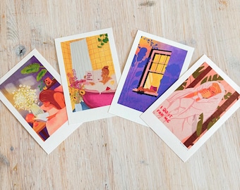 Set of 4 Mini Art Prints 10 x 15 cm “Me Time Moments!” Illustration by Raissa Oltmanns