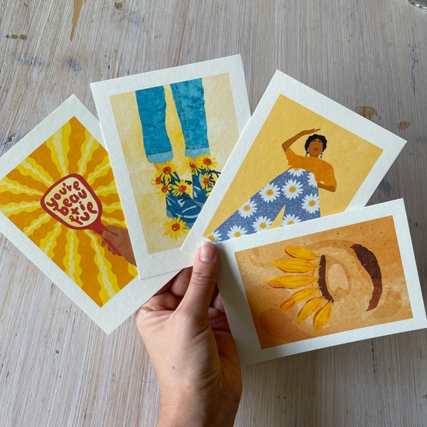 Set of 4 Art Prints in A6 “Sunshine Lover” Illustrations by Raissa Oltmanns