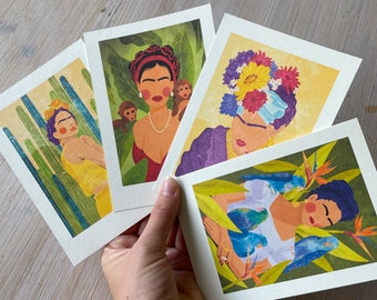 Ensemble de 4 tirages d'art au format A6 « Frida » Illustrations de Raissa Oltmanns