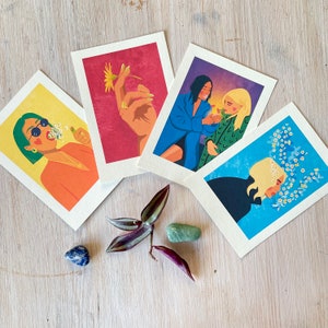 Set of 4 Mini Art Prints 10x15 cm “Girls smoking Flowers” Illustration by Raissa Oltmanns