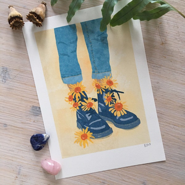 Art Print “sunflower walk” Illustration von Raissa Oltmanns