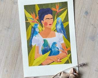 Art Print “Frida with birds” Illustration by Raissa Oltmanns