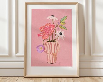 Art print “Flowers in striped Vase” illustration by Raissa Oltmanns