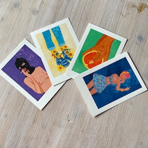 Set of 4 Mini Art Prints 10x15 cm “Strong Woman” Illustration by Raissa Oltmanns
