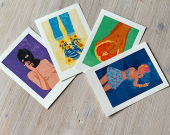 Set of 4 Mini Art Prints 10 x 15 cm “Strong Woman” Illustration by Raissa Oltmanns