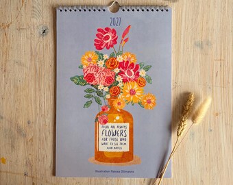 Kalender 2027 "Statement Blumen" Illustrationen Raissa Oltmanns I Wandkalender A4 I Monatskalender I mit Kästchen für Termine und Notizen