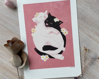 Art Print “cuddling cats” Illustration von Raissa Oltmanns