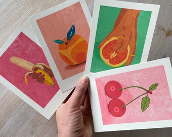 Ensemble de 4 tirages d'art au format A6 « Fruit Porn » Illustration de Raissa Oltmanns