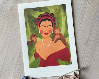 Art Print “Frida with monkeys” Illustration by Raissa Oltmanns
