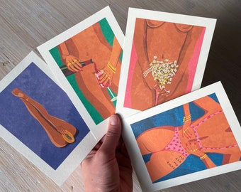 Set di 4 stampe d'arte in formato A6 “My Body my Rules” Illustrazione di Raissa Oltmanns