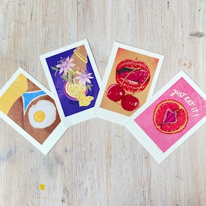 Set of 4 Mini Art Prints 10x15 cm “Naughty Food” Illustration by Raissa Oltmanns
