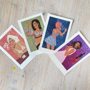 Conjunto de 4 mini impresiones artísticas de 10 x 15 cm «My Rebellious Girls», ilustración de Raissa Oltmanns