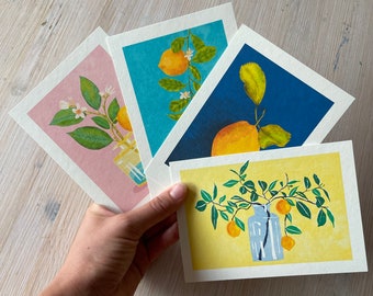 Lot de 4 tirages d'art au format A6 « Just a little Lemon » Illustration de Raissa Oltmanns