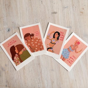 Lote de 4 mini láminas artísticas de 10 x 15 cm. «¡Tú lo vales!». Ilustración de Raissa Oltmanns.
