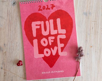 Calendar 2027 "Full of Love" Illustrations by Raissa Oltmanns | Wall Calendar A4 | Quote Calendar | Monthly Calendar