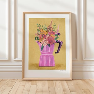 Lámina artística «Cafetera con flores» Ilustración de Raissa Oltmanns