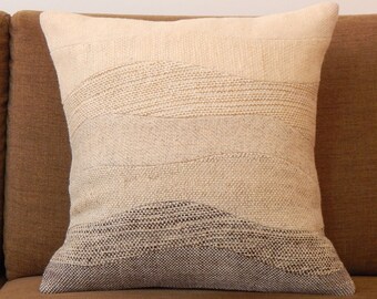 Lappendekenkussen, natuurlijk landschapskussen, gebroken wit crème beige bruin, wit palet, 18x18, golfkussen, vervagend bankkussen 45x45
