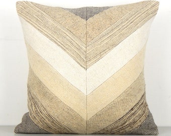 Arrrow Kussen, Getextureerd Chevron Kussen, Patchwork Driehoek Boho Kussen, 18x18 Witte Crème Beige Grijs, 45x45 Wol Sofa Kussen