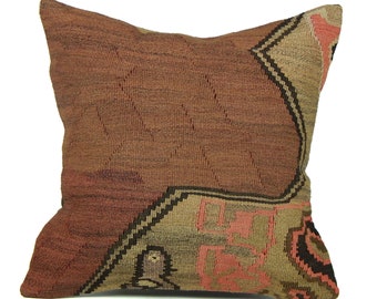 Kilim Pillow, Sage Green Abstract Throw Pillow, Decorative Cushion, Kelim Pillow 18x18, Handwoven Cushion, 45x45cm, Bohemian Pillow Cover