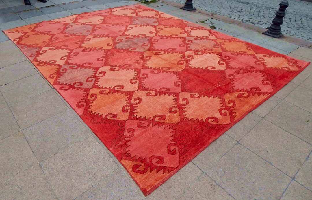 Oversized Rug in Red Tones 9x12, Large Ethnic Turkish Carpet ...