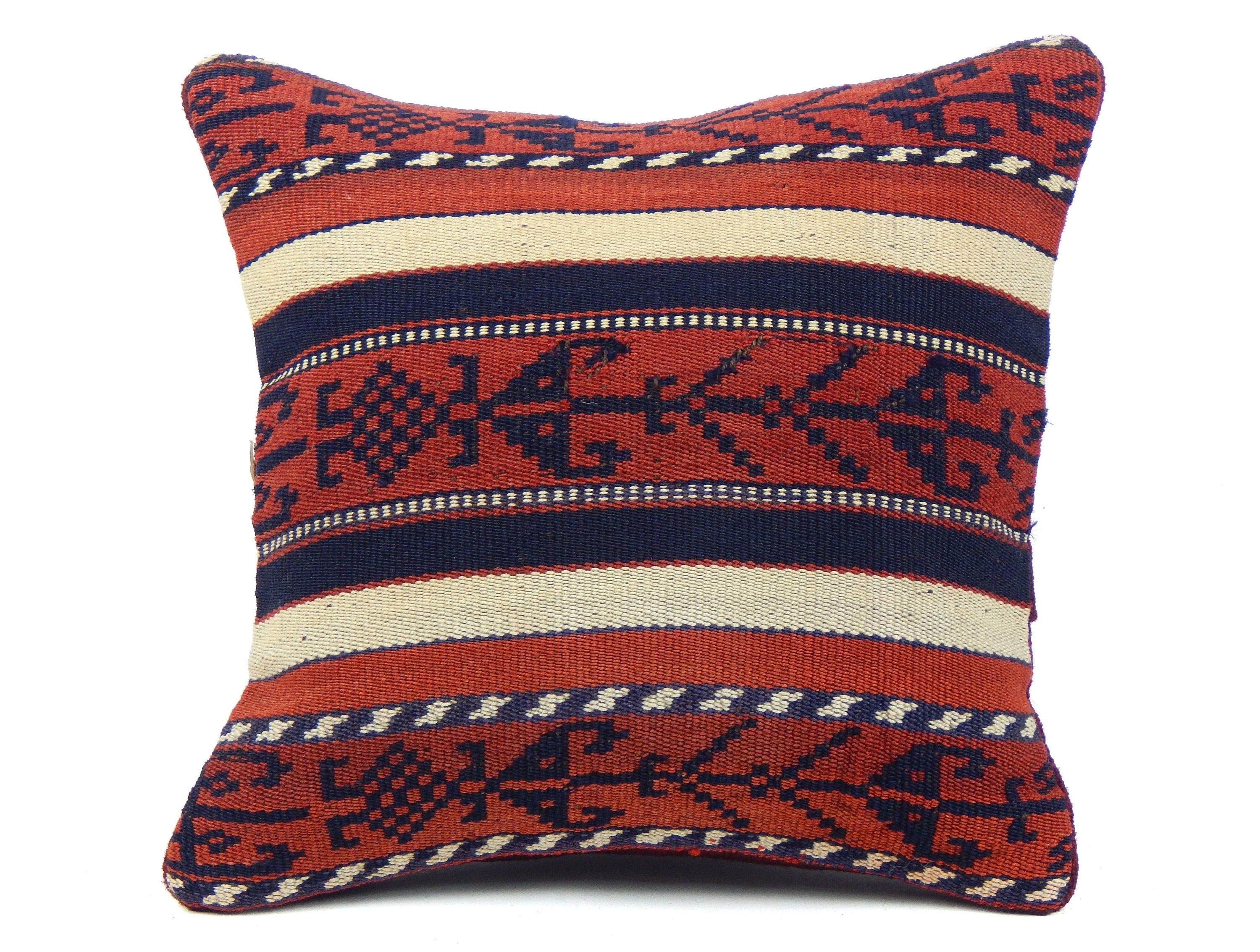 Kilim Pillow Red Navy Blue White 12x12 Small Tribal Cushion | Etsy