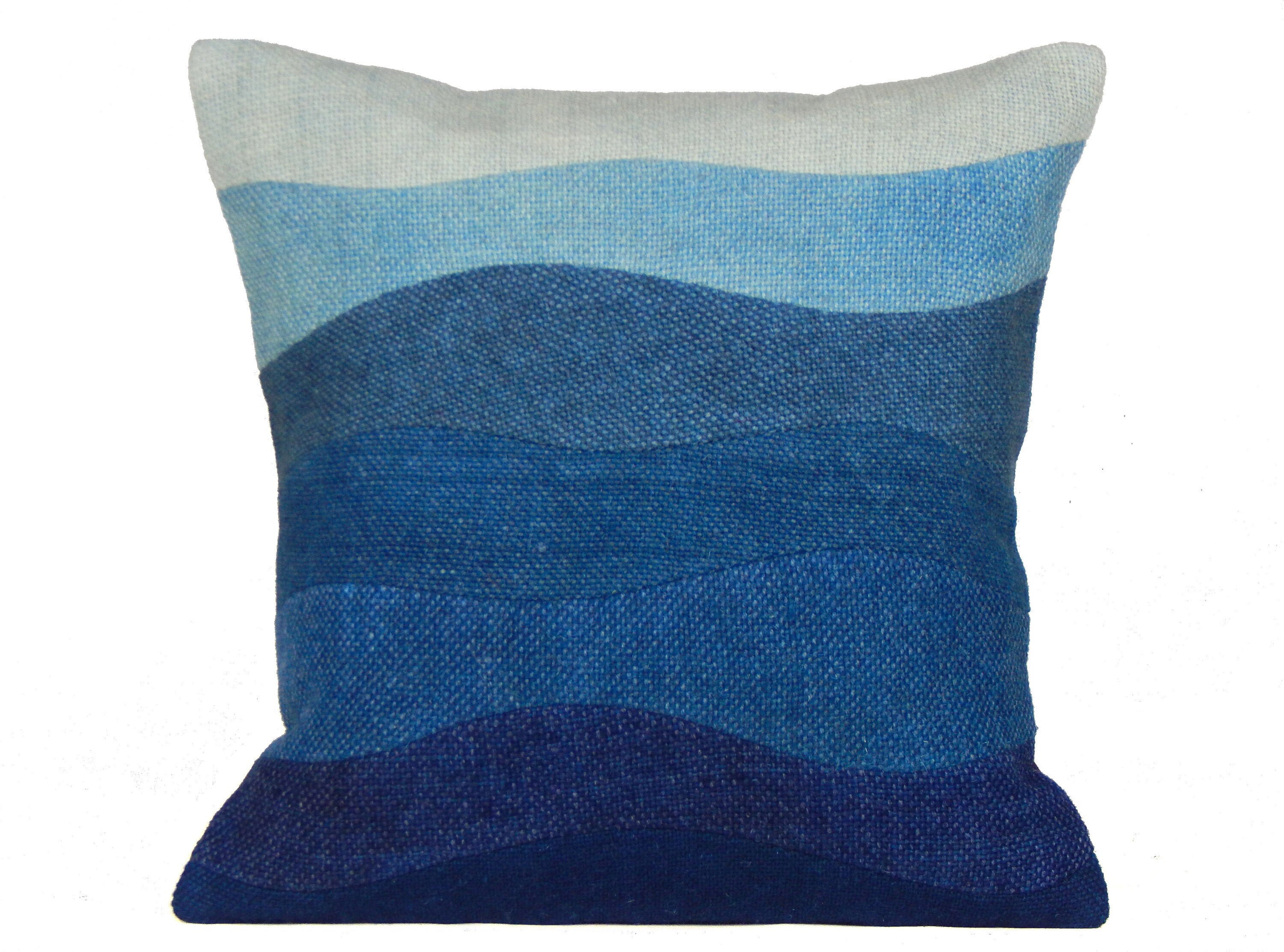 Blue Range Pillow 18x18 Woven Throw Cushion Wavy Ocean Pillow Etsy
