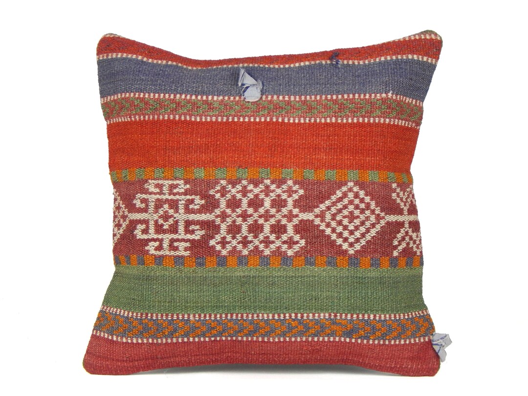 Kilim Pillow Red 16x16 Ethnic Throw Pillow Turkish Cushion Etsy