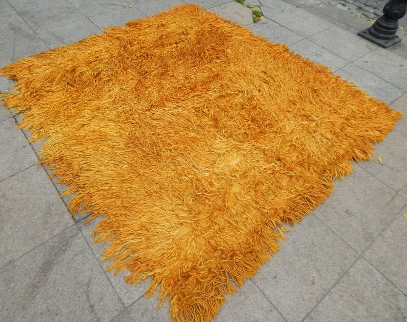 Tulu Rug Yellow 5'2x5'8 Mustard Shaggy Rug Long Pile Etsy