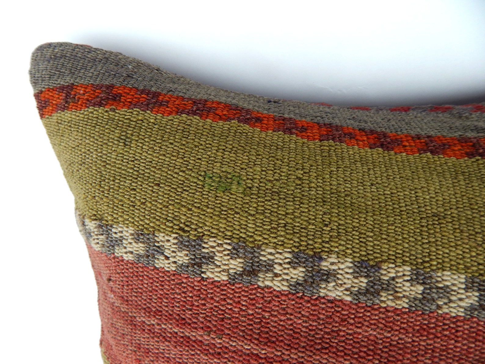 Green Kilim Pillow 16x16 Striped Throw Pillow 40x40 Woolen Etsy