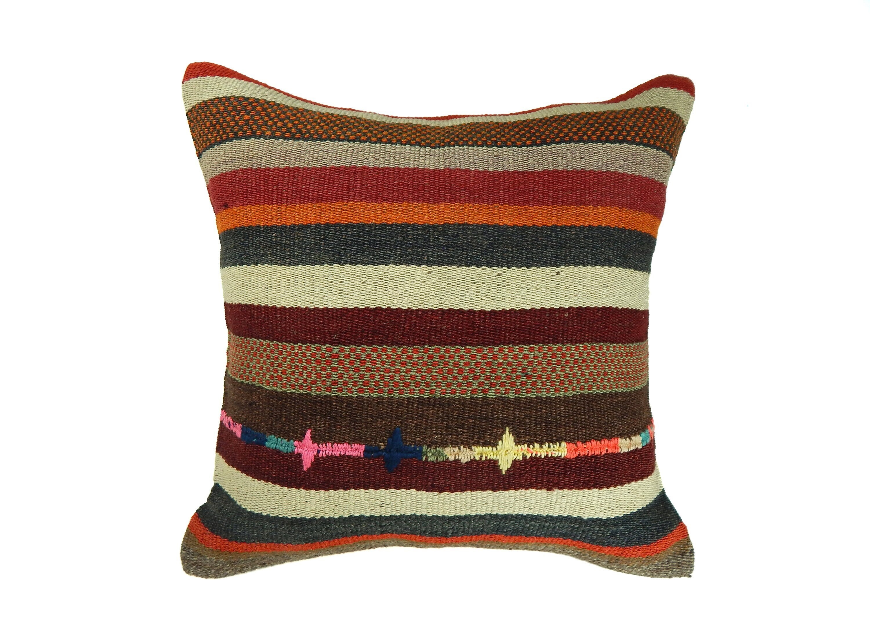 Kilim Pillow 18x18 Throw Pillow Multicolored Stripy Cushion Etsy