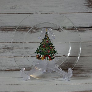 Vintage Christmas Tree Plate: Clear Holiday Dessert Plate for Santa