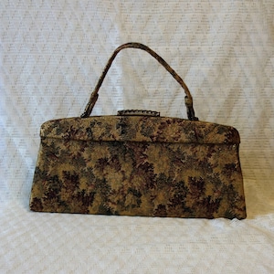 Vintage Crown Lewis Tapestry Handbag: Gold Floral Baguette Purse