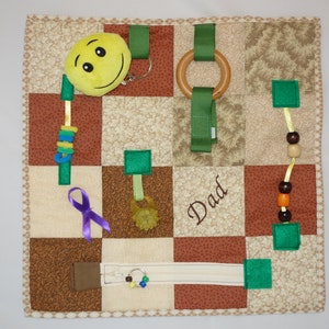 Sensory Activity Mat: Dementia Fidget Quilt, Embroidered &#39;Dad&#39;
