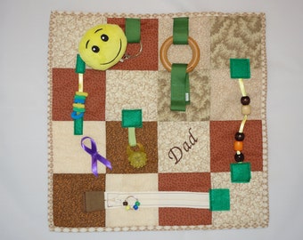 Sensory Activity Mat: Dementia Fidget Quilt, Embroidered 'Dad'