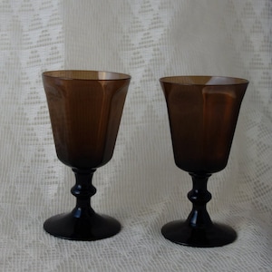 Wedding Toasting Glasses, Lenox Antique Brown Crystal Stemmed Wine Glasses, Wafer Stemmed Glasses, Blown Glass, 6 Panel Wine Glasses