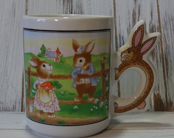 Bunny Mug with Rabbit Handle: Easter Spring Novelty Mug
